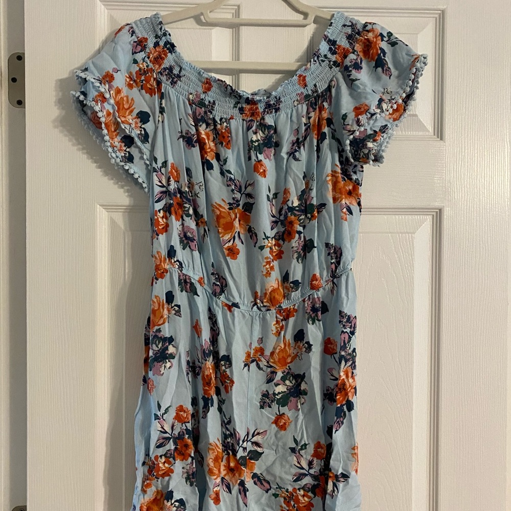 Blue Floral Off Shoulder Romper